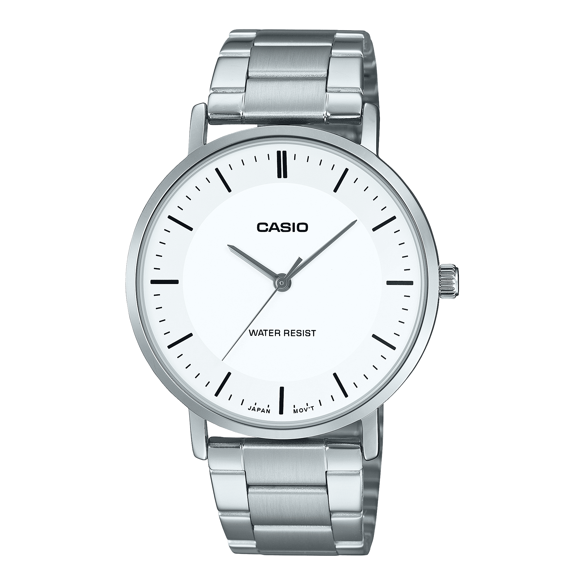 CASIO ENTICER MEN MTP-VT04D-7EDF WHITE ANALOG DIAL SILVER STAINLESS STEEL BAND A2412