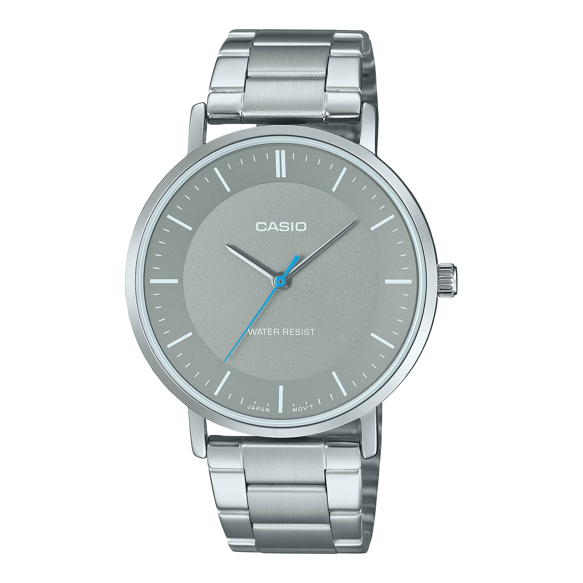 CASIO ENTICER MEN MTP-VT04D-8EDF GREY ANALOG DIAL SILVER STAINLESS STEEL BAND A2413