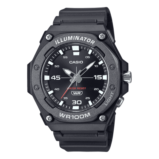CASIO  MW-620H-1AVDF BLACK ANALOG DIAL BLACK RESIN STRAP  100M WATER RESISTANT D355