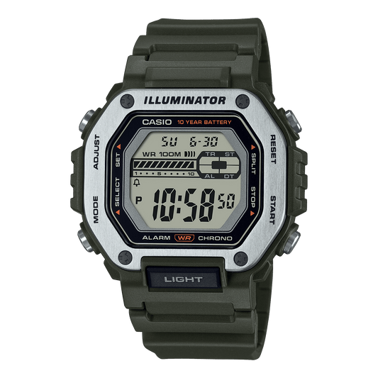 CASIO  MWD-110H-3AVDF  DIGITAL DIAL GREEN RESIN STRAP  10 YEAR BATTERY D301