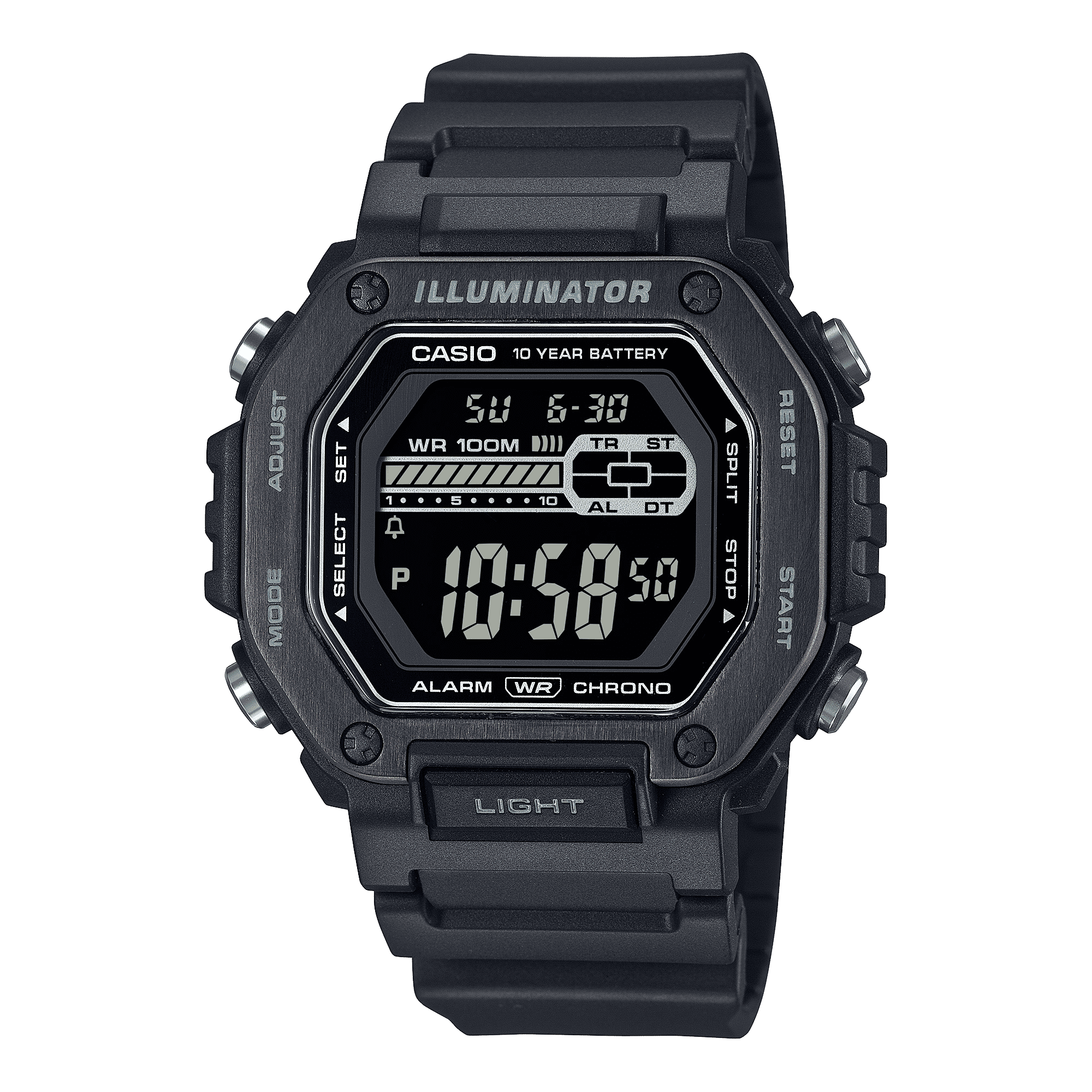 CASIO MWD-110HB-1BVDF BLACK IP DIGITAL DIAL BLACK RESIN STRAP MEN'S WATCH D349