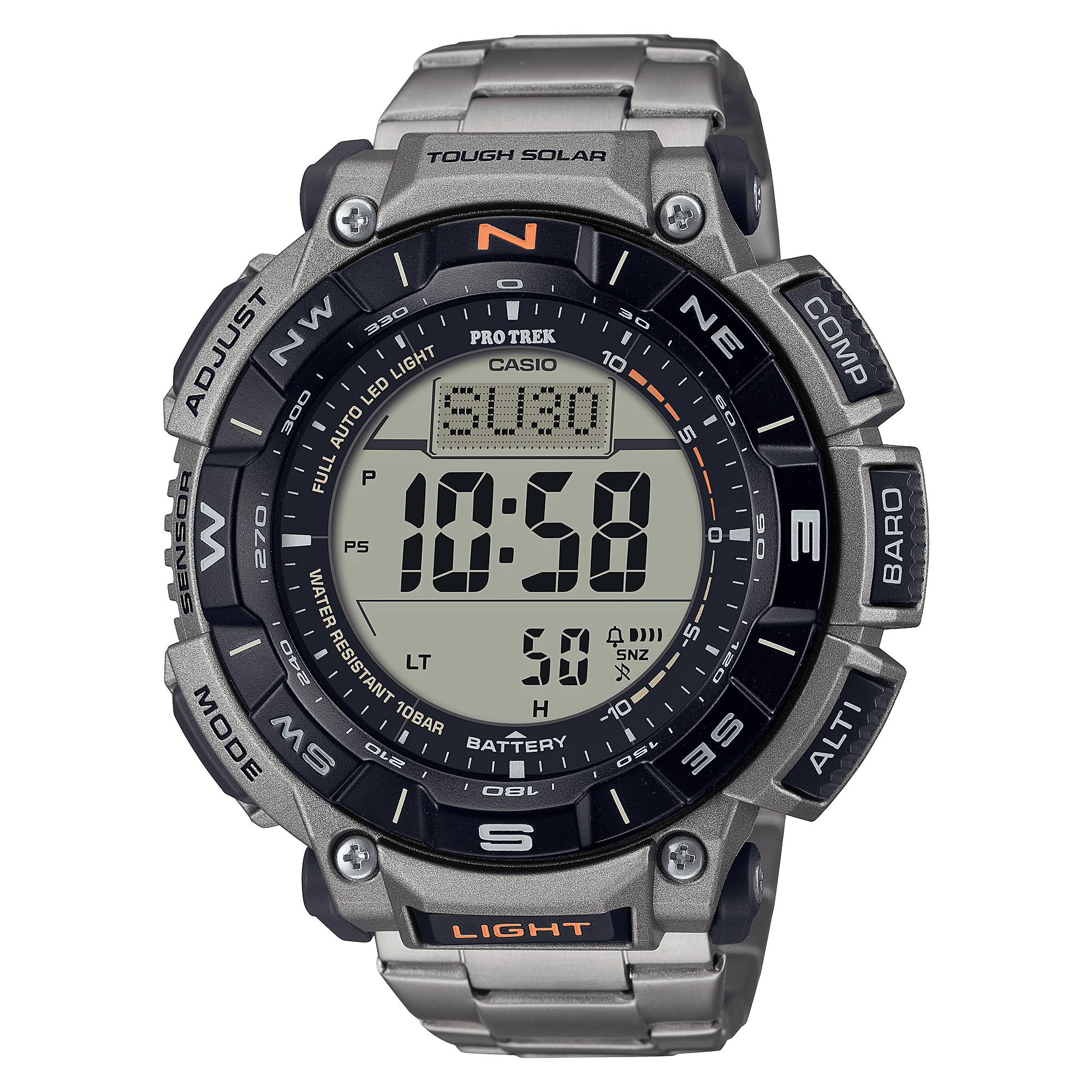 CASIO PROTREK PRG-340T-7DR BLACK DIGITAL DIAL BROWN TITANIUM, STAINLESS STEEL BUCKLE 
ONE-TOUCH 3-FOLD CLASP BAND SL111
