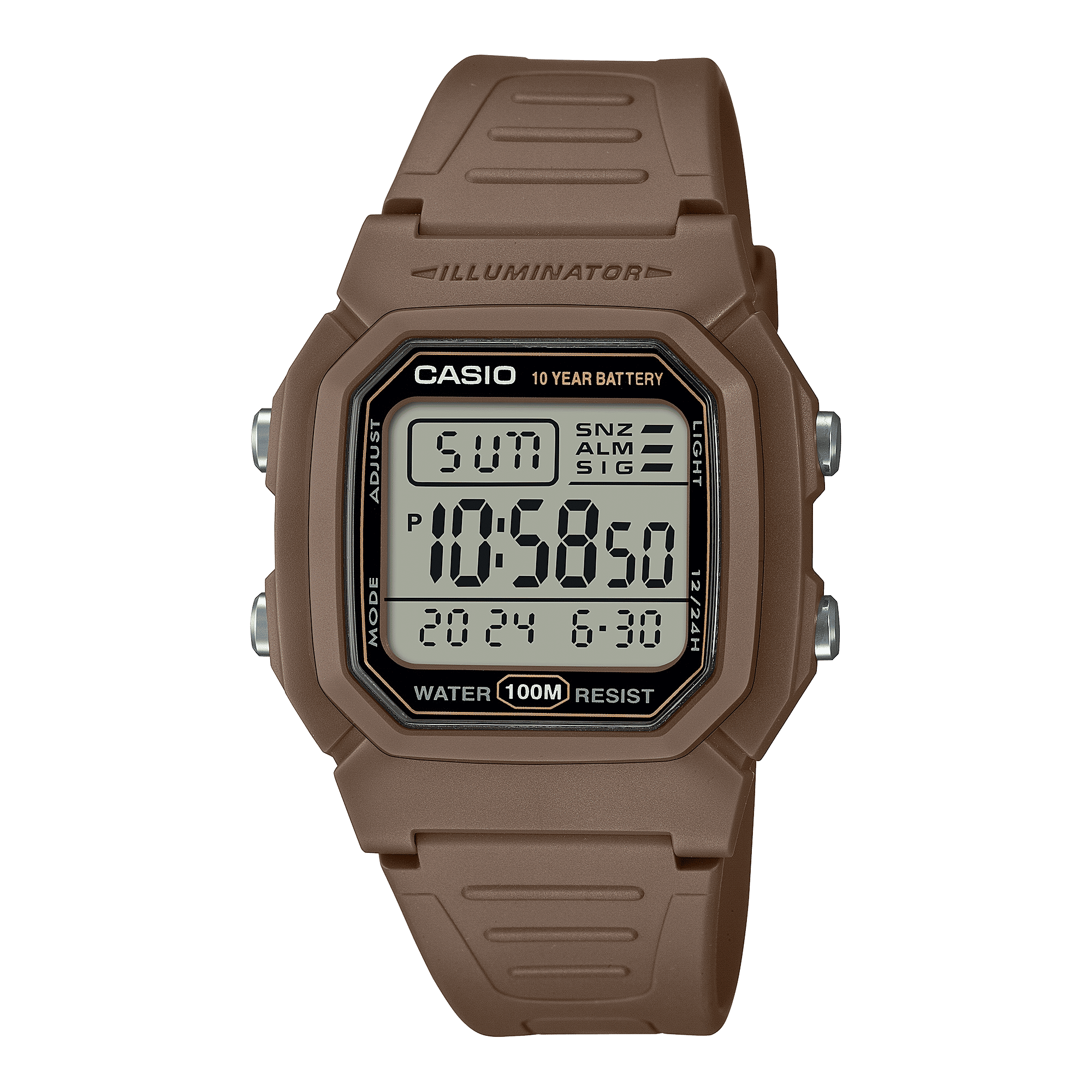 CASIO  W-800H-5AVDF  DIGITAL DIAL BROWN RESIN STRAP  100M WATER RESISTANT D334