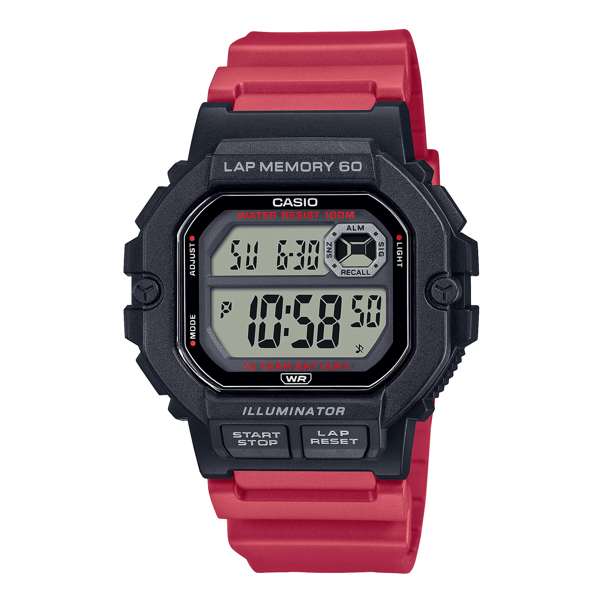 CASIO  WS-1400H-4AVDF BLACK DIGITAL DIAL RED RESIN STRAP  LAP MEMORY D272