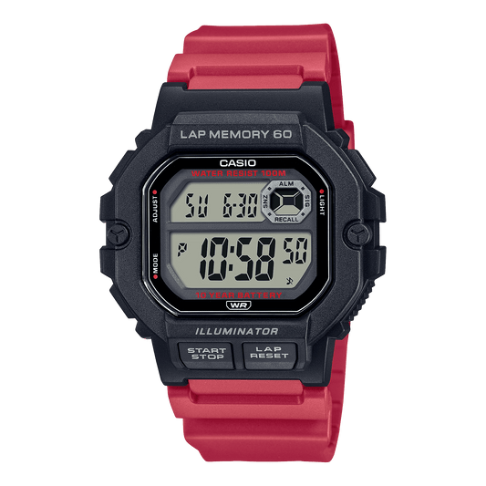 CASIO  WS-1400H-4AVDF BLACK DIGITAL DIAL RED RESIN STRAP  LAP MEMORY D272