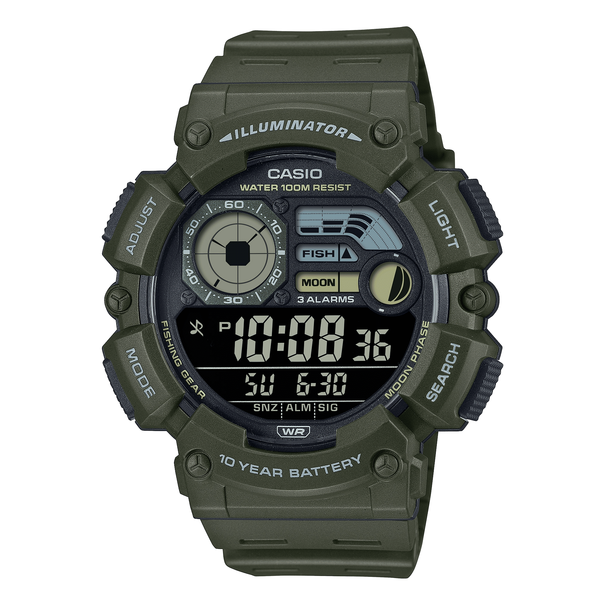 CASIO  WS-1500H-3BVDF  DIGITAL DIAL GREEN RESIN STRAP  MOON DATA D350