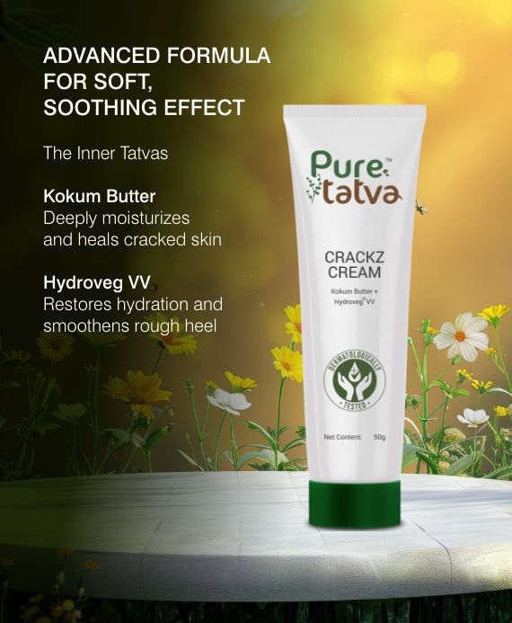 Pure Tatva Crackz Cream 50g - Natural heel crack repair and foot moisturizer
