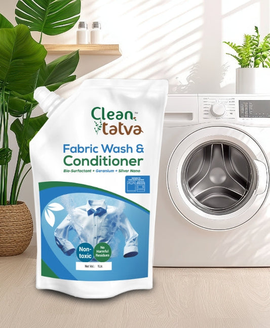 Pure Tatva Fabric Wash and Conditioner Pouch 1L - Eco-friendly laundry detergent refill
