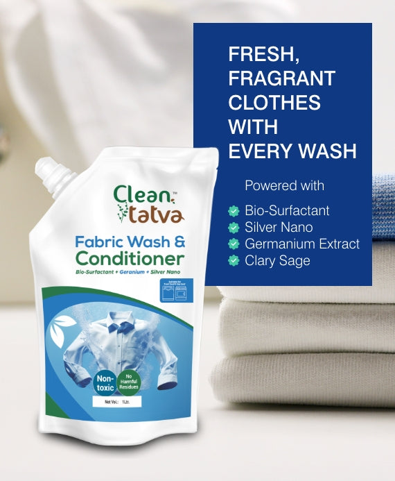 Pure Tatva Fabric Wash and Conditioner Pouch 1L - Eco-friendly laundry detergent refill

