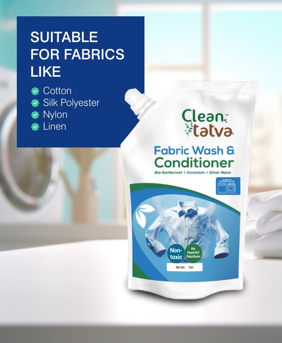 Pure Tatva Fabric Wash and Conditioner Pouch 1L - Eco-friendly laundry detergent refill
