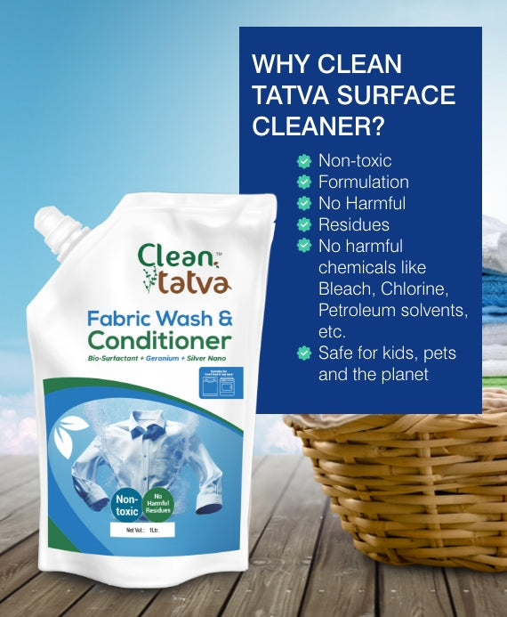 Pure Tatva Fabric Wash and Conditioner Pouch 1L - Eco-friendly laundry detergent refill
