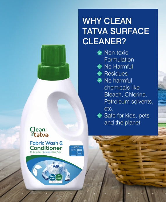 Pure Tatva Fabric Wash and Conditioner 1L bottle - Natural laundry detergent
