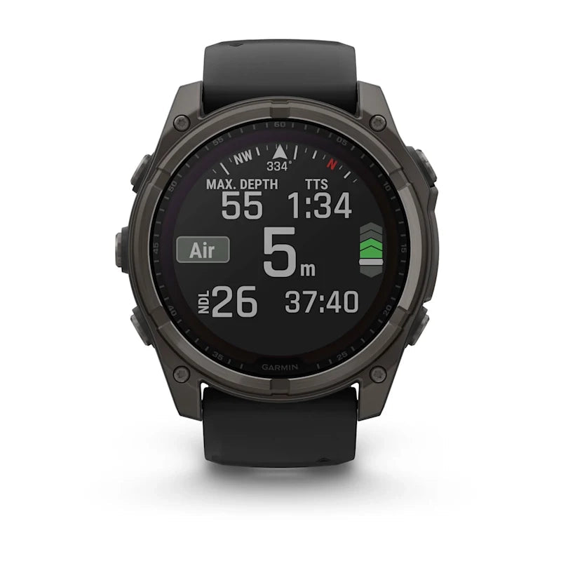 Garmin fenix® 8 – 51 mm, Solar, Sapphire Sapphire, Carbon grey DLC titanium with Black/pebble grey silicone band GARMIN