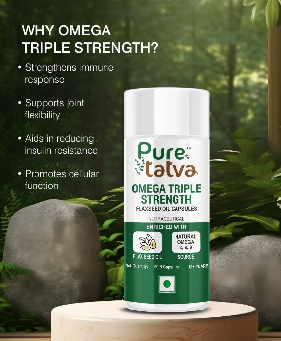 Pure Tatva Omega Triple Strength 60 Capsules - High-strength omega-3 fish oil supplement
