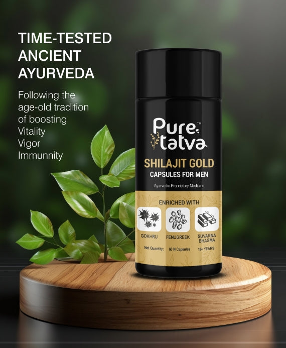Pure Tatva Shilajit Gold 60 Capsules - Natural energy and stamina supplement
