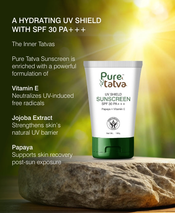Pure Tatva UV Shield Sunscreen 100g - SPF 50 natural sun protection cream
