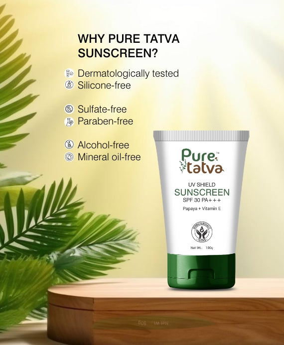 Pure Tatva UV Shield Sunscreen 100g - SPF 50 natural sun protection cream
