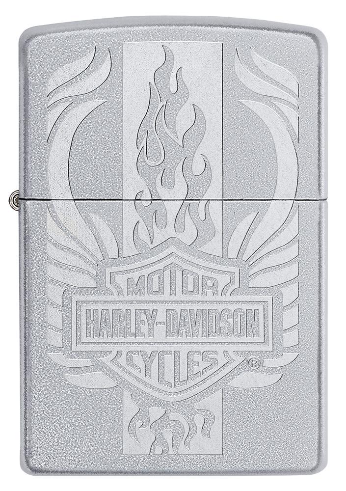 Front view of Harley-Davidson?« Luster Etch Satin Chrome Windproof Lighter.
