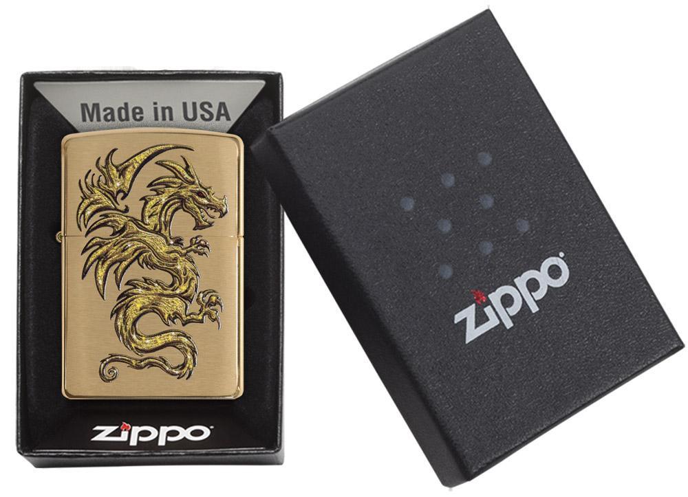 Zippo Dragon Design Brushed Brass Pocket Lighter - Bhawar Store