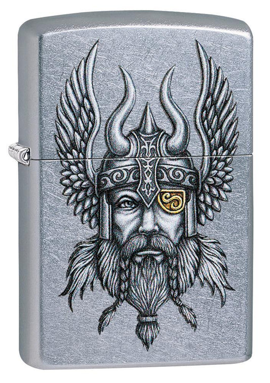 Zippo Viking Warrior Design Street Chrome Pocket Lighter Zippo
