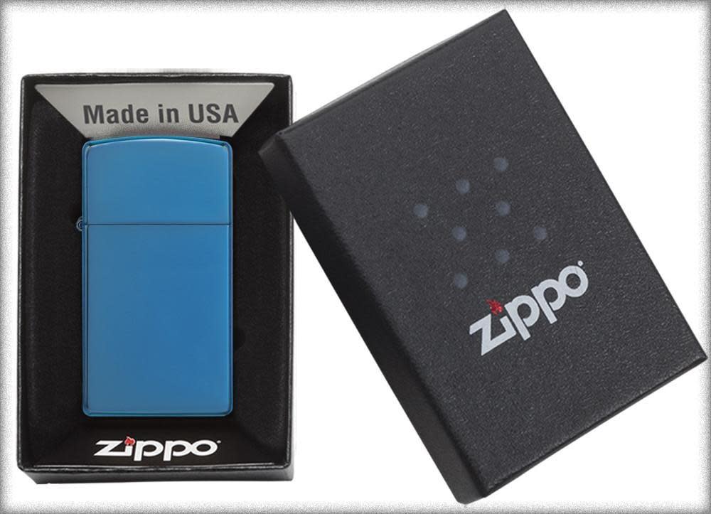 High Polish Blue Finish with Slim Case in its packaging