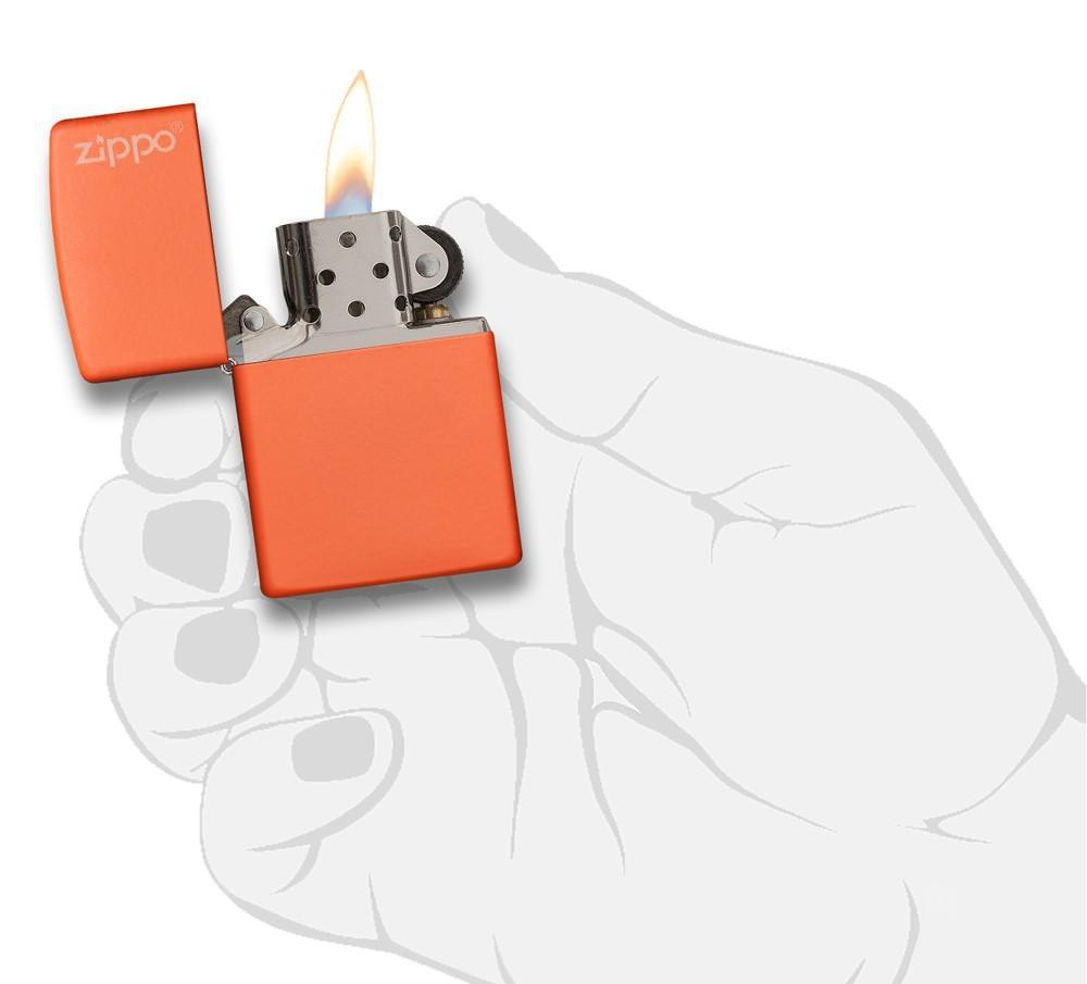 Zippo Orange Matte Logo Pocket Lighter Zippo