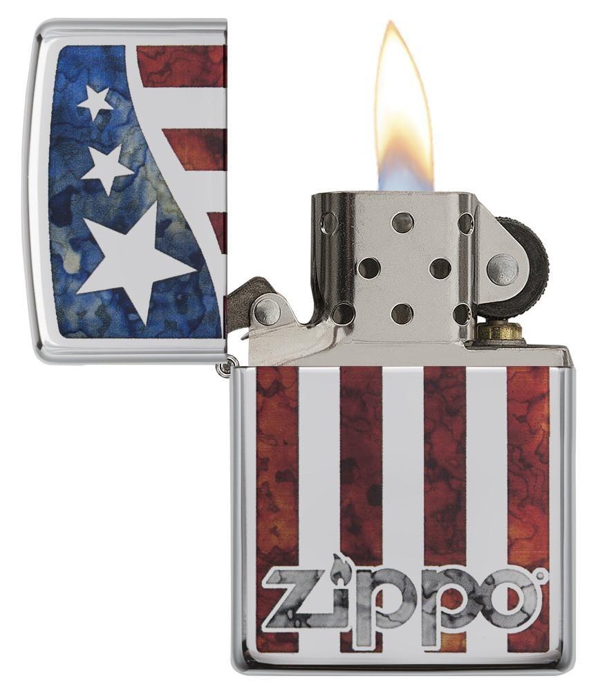 Zippo American Flag High Polish Chrome Pocket Lighter Zippo