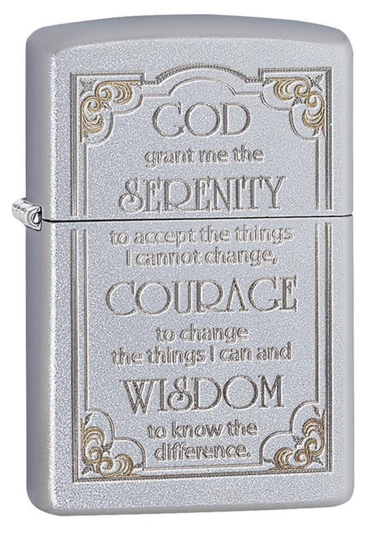 Zippo Serenity Prayer Satin Chrome Pocket Lighter Zippo