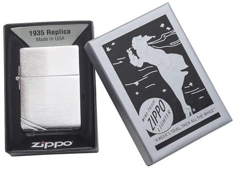 Zippo 1935 Replica Brushed Chrome without Slashes Pocket Lighter Zippo