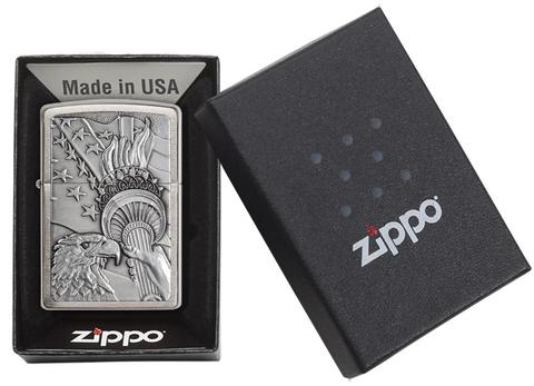 Zippo Patriotic Eagle Brushed Chrome Emblem Pocket Lighter - Bhawar Store