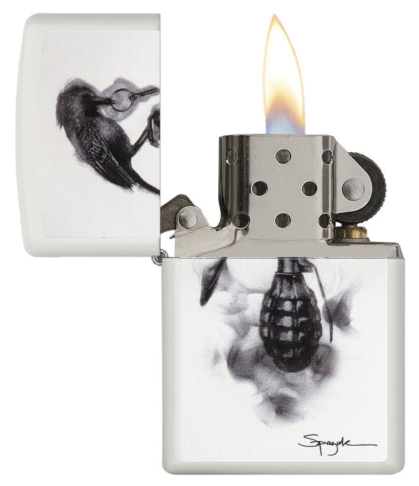 Zippo Spazuk Bird Design White Matte Pocket Lighter Zippo