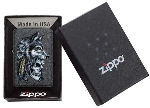 Zippo Wolf Skull Feather Design Iron Stone Pocket Lighter - Bhawar Store