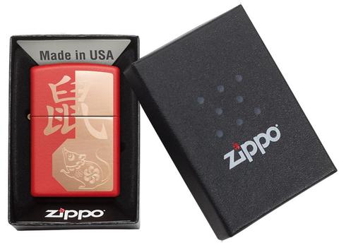 Zippo Year of The Rat Red Matte Pocket Lighter Zippo