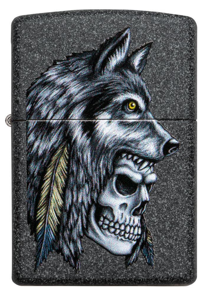Zippo Wolf Skull Feather Design Iron Stone Pocket Lighter - Bhawar Store