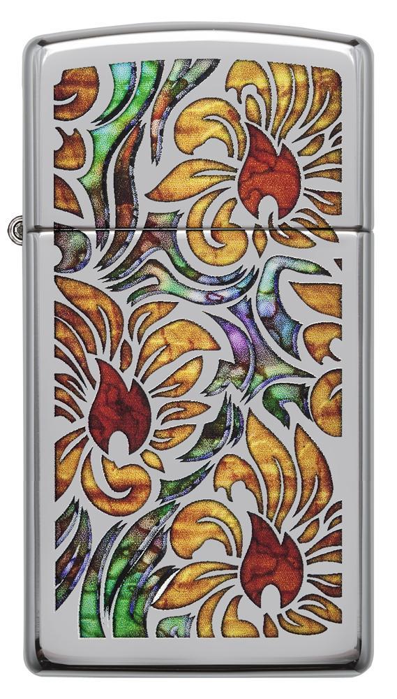 Zippo Slim Fusion Floral High Polish Chrome Pocket Lighter Zippo