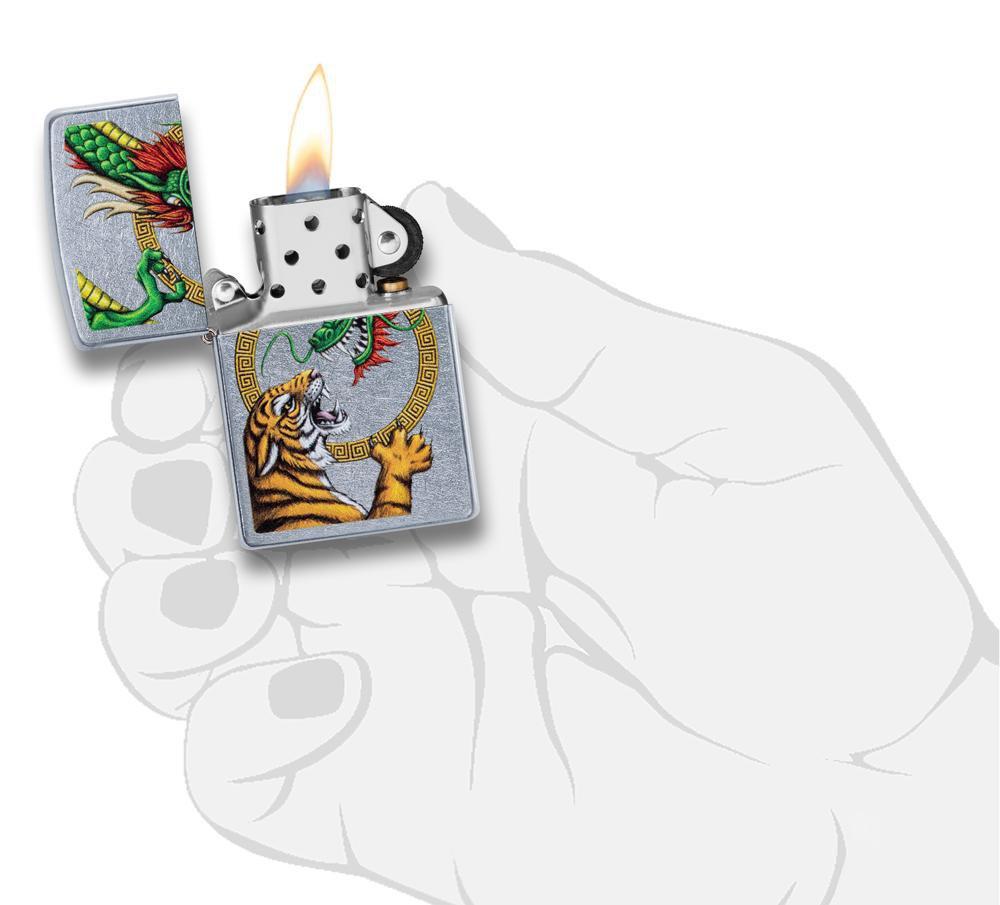Zippo Chinese Dragon Street Chrome Design Pocket Lighter Zippo