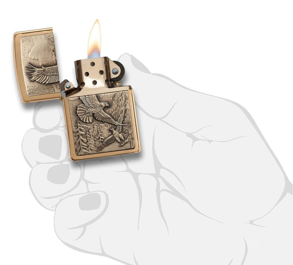 Zippo Where Eagles Dare Brushed Brass Pocket Lighter Zippo