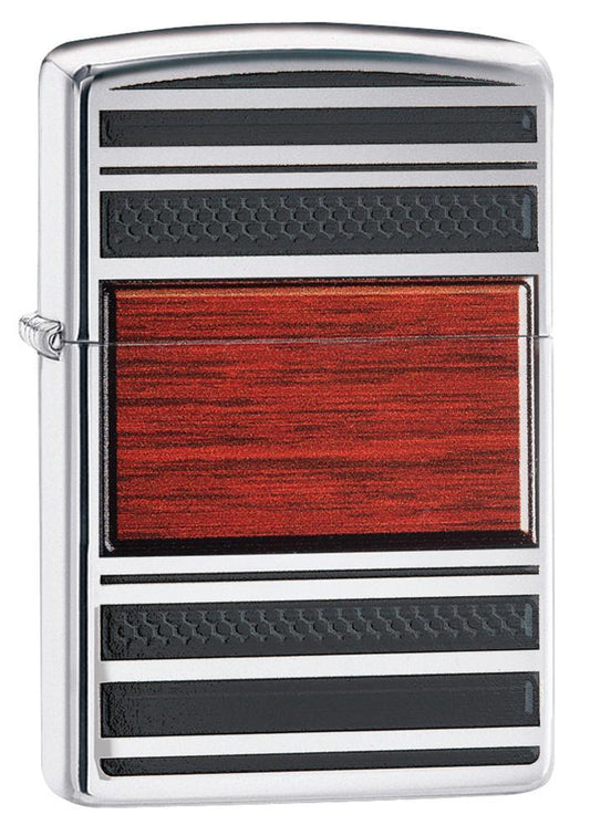 Zippo Wood Grain High Polish Chrome Pipe Pocket Lighter Zippo