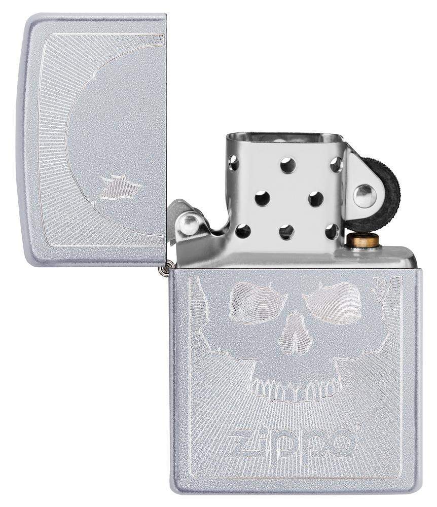 Zippo Skull with Lines Satin Chrome Pocket Lighter Zippo