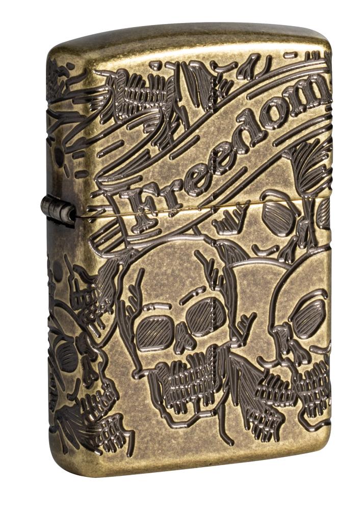 Zippo Armor Freedom Skull Antique Brass Zippo