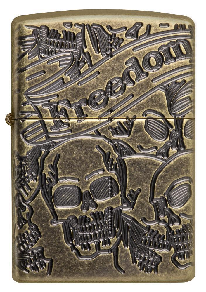 Zippo Armor Freedom Skull Antique Brass Zippo