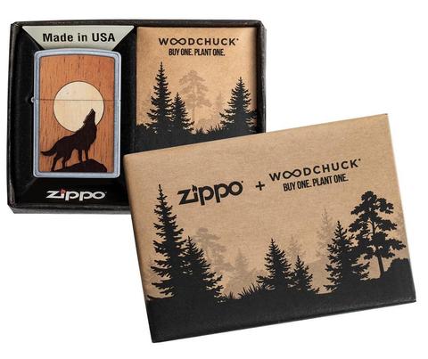 Zippo Woodchuck USA Howling Wolf Street Chrome Pocket Lighter Zippo