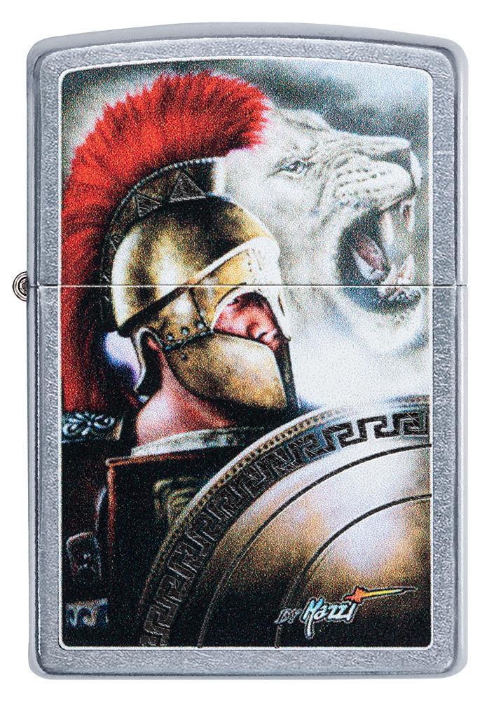Front of Mazzi Roman Street Chrome windproof lighter