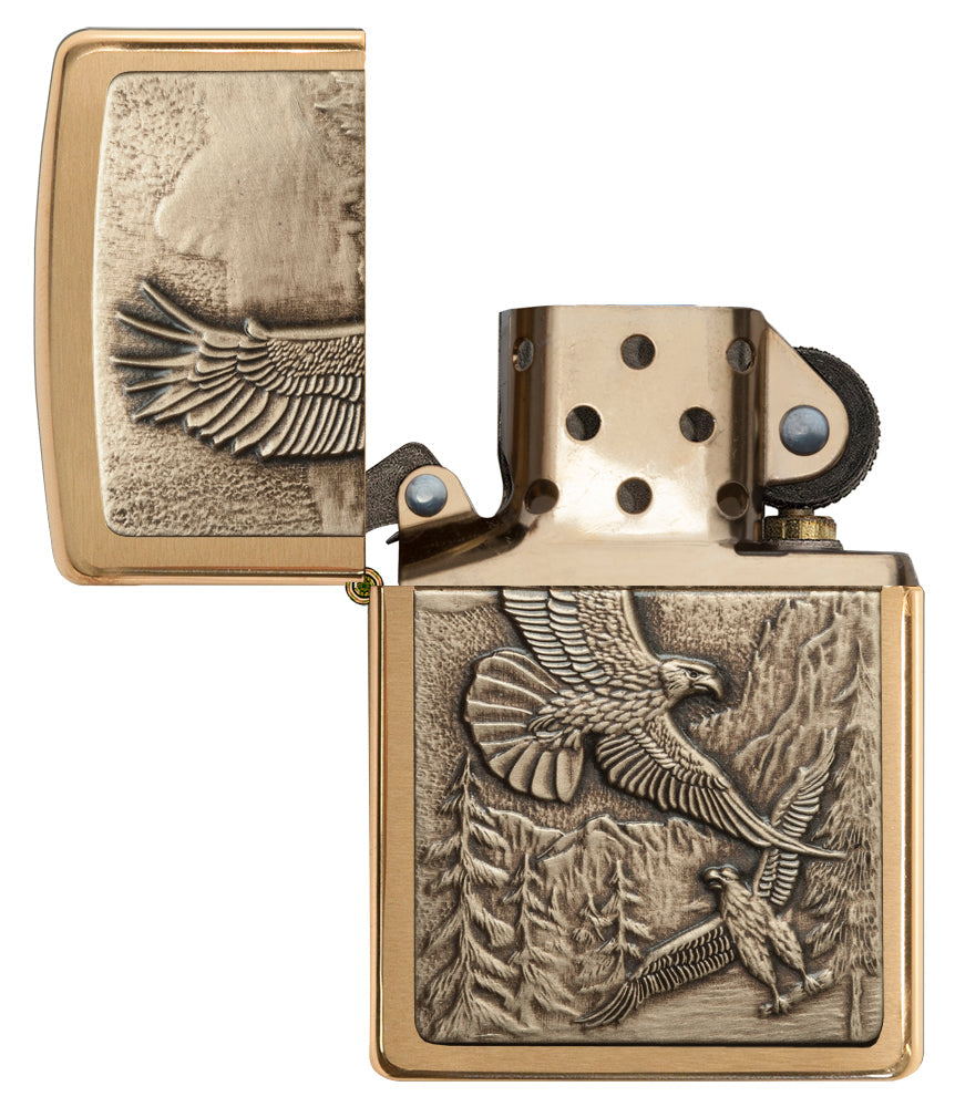 Zippo Where Eagles Dare Brushed Brass Pocket Lighter Zippo