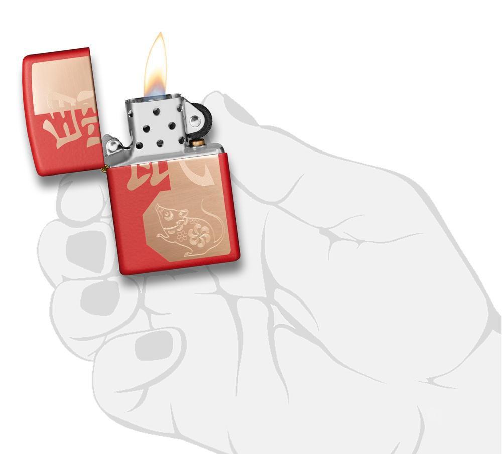 Zippo Year of The Rat Red Matte Pocket Lighter Zippo