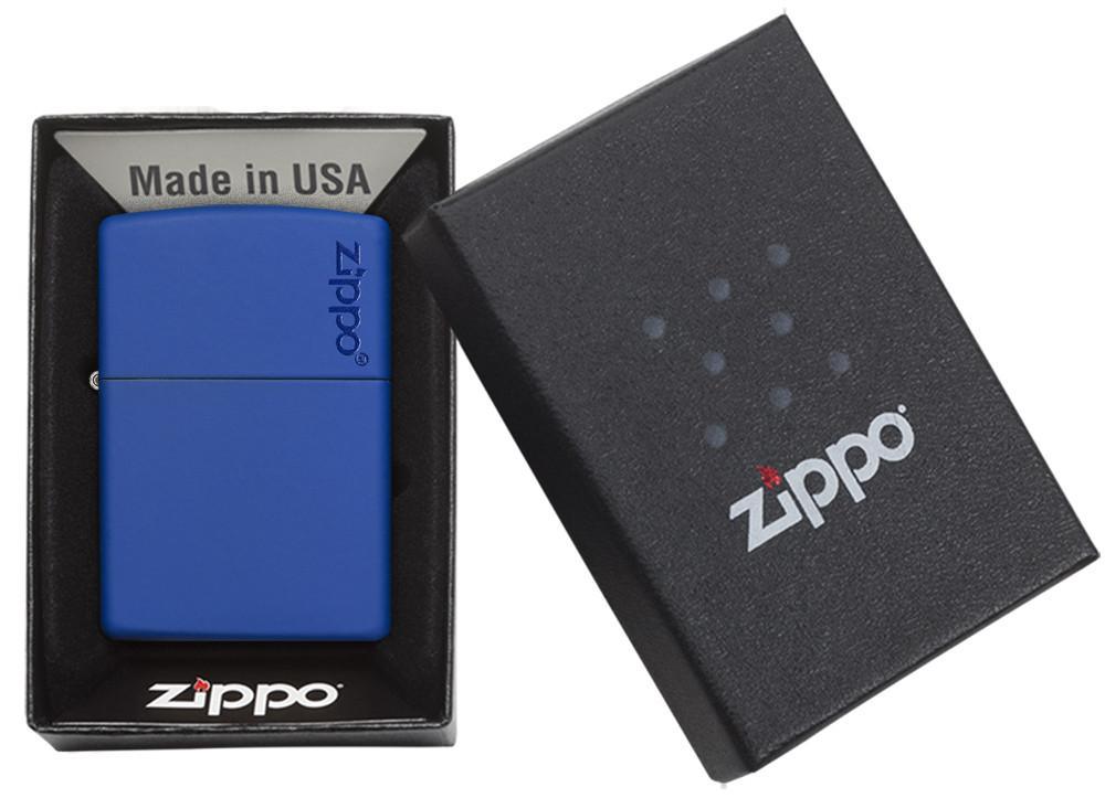 Zippo Royal Blue Matte Logo Pocket Lighter Zippo