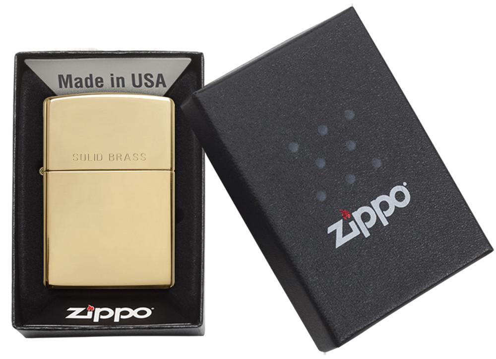 Zippo High Polish Brass with Solid Brass Engraved Pocket Lighter Zippo