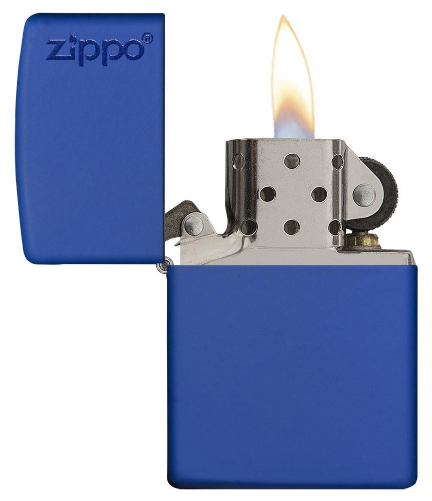 Zippo Royal Blue Matte Logo Pocket Lighter Zippo