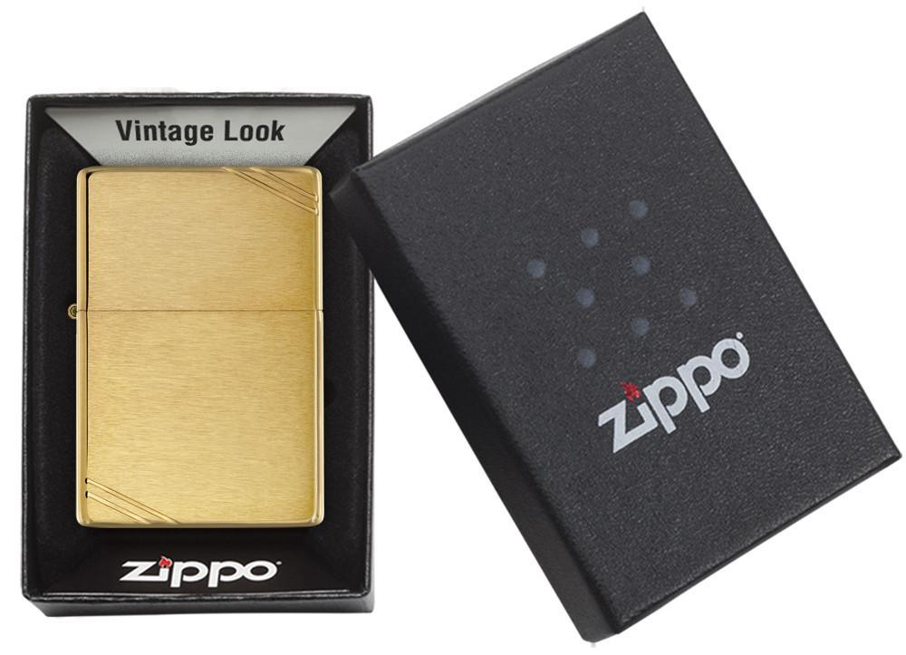 Zippo Vintage Brushed Brass with Slashes Pocket Lighter Zippo