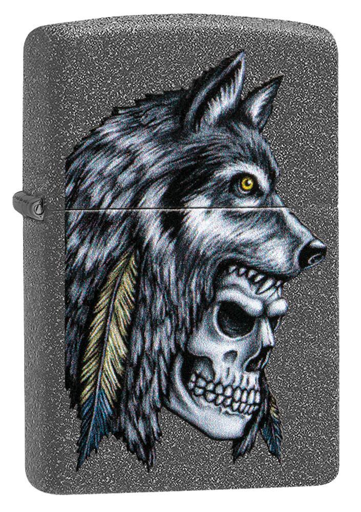 Zippo Wolf Skull Feather Design Iron Stone Pocket Lighter - Bhawar Store